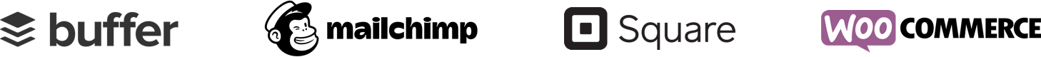 Buffer, Mailchimp, Square, and Woocommerce logos