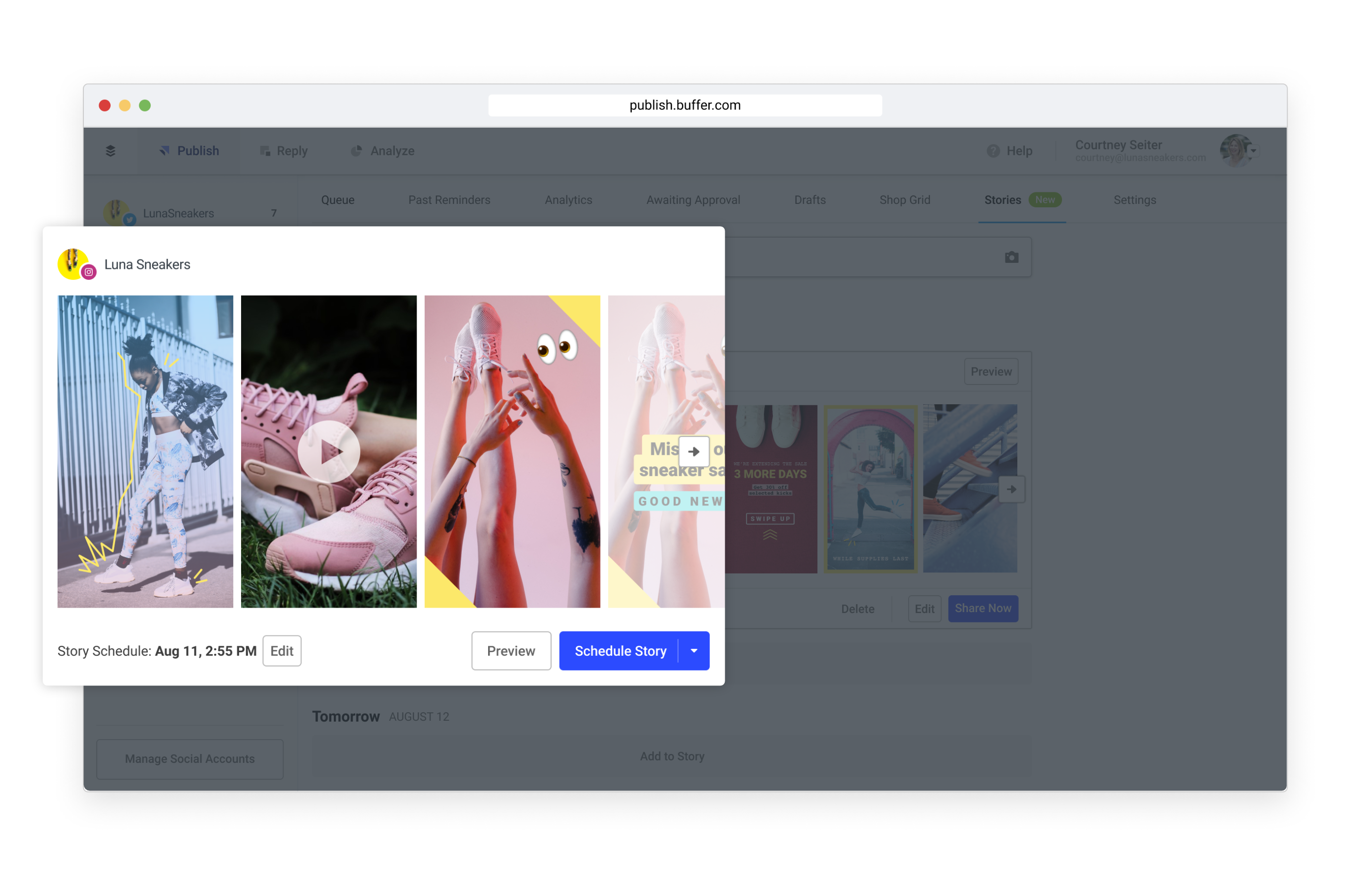 Planning Instagram Stories in the Buffer Publish dashboard